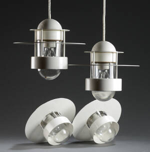 Jens Møller Jensen for Louis Poulsen. Fire Albertslund pendler, hvidlakeret. 4  