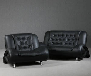 2 pers.sofa og lænestol med sort læder, forkromede ben 2