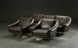 Tre-pers. sofa samt par lænestole, læder, dansk møbelproducent 3