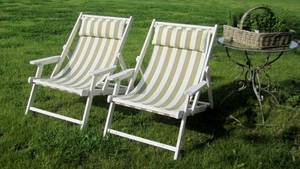 Par liggestole med armlæn og stribet betræk, fransk stil 2