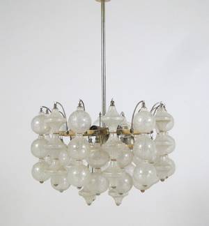Pendelleuchte mit Glasbehang, wohl Italien 196070er Jahre