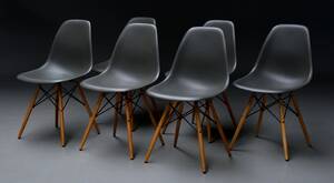 Charles Eames. Sæt på seks skalstole, model DSW 6