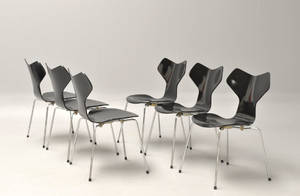 Arne Jacobsen. Sæt på seks Grand Prix stole, model 3130 6