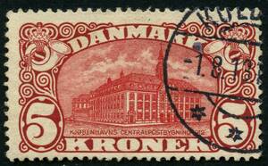 AFA 67 1912. Centralpostbygningen. 5 Kroner, brunrød. Stemplet KOLDING, 1.8.1913 