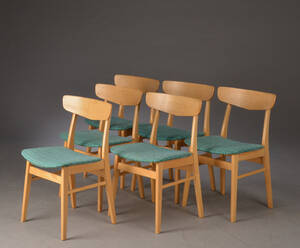 Farstrup. Seks stole med stel af bøg og eg 6 