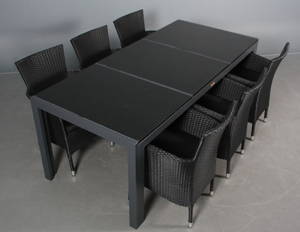 Havemøbler. Seks stabelbare armstole samt bord med granitplader. 7