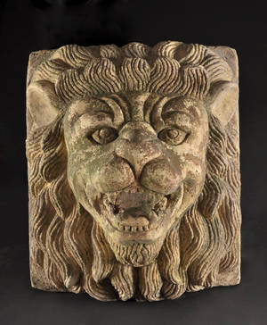 Fontänansikte i målad terracotta