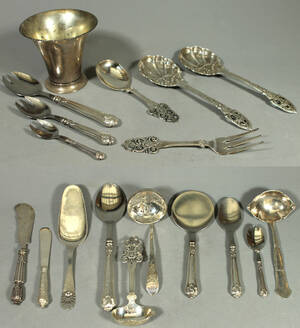 Samling silver, 18 delar, vikt ca 1248 gr 18