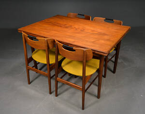 Spisebord med udtræk og 4 stole af teak, 1960erne 5