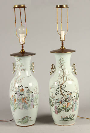 To kinesiske lamper af porcelæn, 1900-tallet. 2