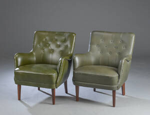 Par lænestole, bøg og grønt læder 2