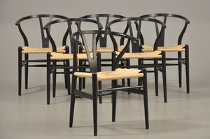 Hans J. Wegner. Sæt på seks Y-stole, sortlakerede 6