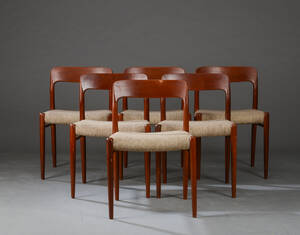 Niels O. Møller. Seks stole af teaktræ, model 75. 6