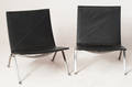 Poul Kjærholm, Paar Sessel Modell PK-22, Schwarzes Leder, für Fritz Hansen