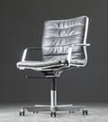 Kontorstol, sort læder og stål, 1970erne