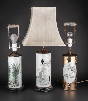Tre kinesiske bordlamper af porcelæn 3