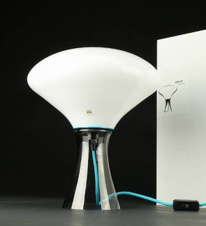 Holmegaard, stor bordlampe af mundblæst glas, model Steam H. 40 cm.