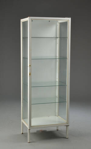 Tandlægeskab af hvidlakeret metal og glas