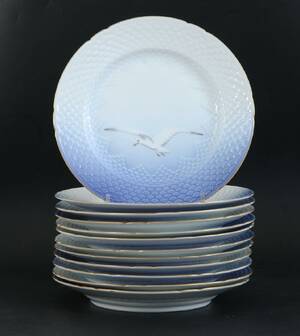 Mattallrikar 12st, Måsen, Bing  Gröndahl samt Royal Copenhagen