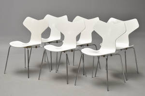 Arne Jacobsen. Sæt på seks Grand Prix stole, model 3130 6