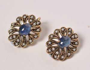 Venetiansk stil  ørelokkere med safir og perler