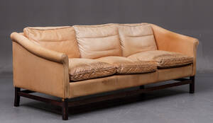 Stouby. Tre pers. sofa, brunt læder 