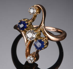 Vintage diamant og safirring