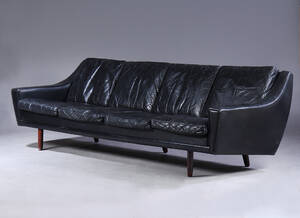 Fire-pers. sofa, sort læder og palisander