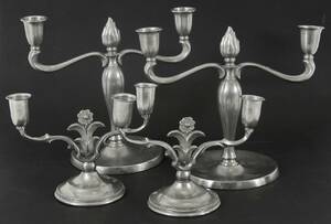 Kandelabrar 2 par, tenn, 1934 samt 1947
