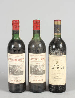 3 fl. vin. Chateau Nenin 1972, Chateau Talbot 1982 3