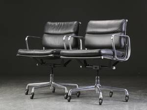 Charles Eames. Par Soft Pad kontorstole, sort læder 2
