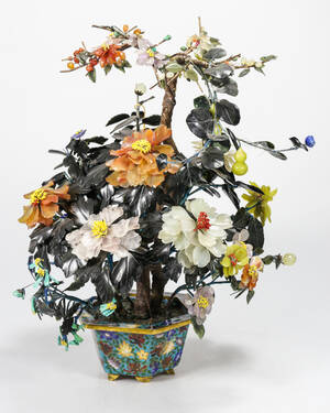 Bonsai Baum, Cloisonné Topf, um 1950