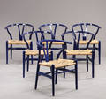 Hans J. Wegner. Sæt på seks Y-stole, model CH-24. 6