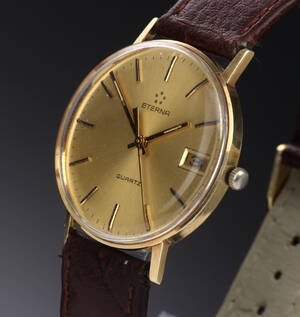 Eterna. Vintage herreur i 14 kt. guld med champagnefarvets skive, 196070erne