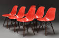 Charles Eames. Sæt på seks skalstole, model DSW, Sjældent udbudt Rød farve 6
