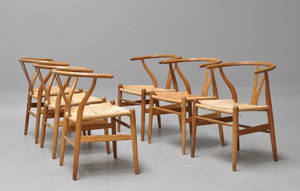 Hans J. Wegner. Sæt på seks Y-stole i patineret eg, model CH-24. 6