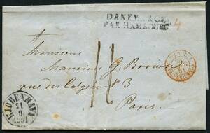 1851. Helbrev sendt fra KØBENHAVN 21.9.1851 til PARIS.