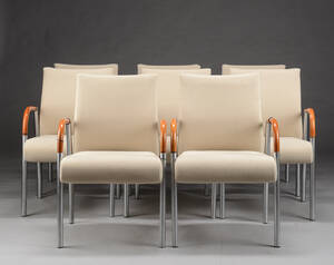 Otte stole af kirsebær, stål og uld 8 