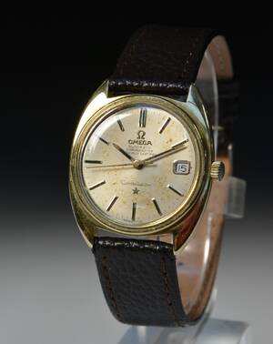 Vintage Omega Automatic Chronometer Constellation herrearmbåndsur af delvis forgyldt stål
