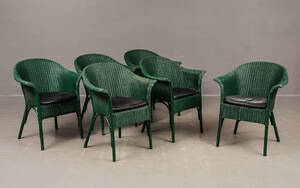6 st grönmålade korgstolar. 6