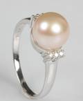 Perle- og diamant ring