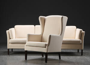 Tre-pers. sofa samt lænestol, uldstof 2