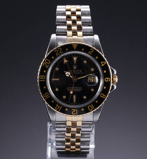 Rolex GMT-Master. Vintage herreur i 18 kt. guld og stål med nipple dial, ca. 1979