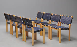 Alvar Aalto. Sæt på otte stole af birk, model 611 8