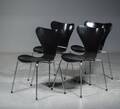 Arne Jacobsen, 4 stole, Syveren sortlakeret, model 3107 4