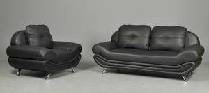 2-pers. sofa samt lænestol, sort læder, model Paris 2