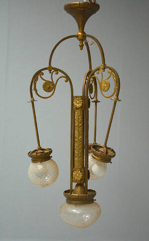 Lysekrone af messing og glas, 1900-tallets begyndelse