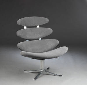Poul Volther. Lænestol Corona, model EJ5, grå alcantra