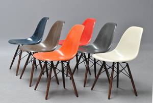 Charles Eames. Sæt på seks skalstole, multicolor, model DSW 6
