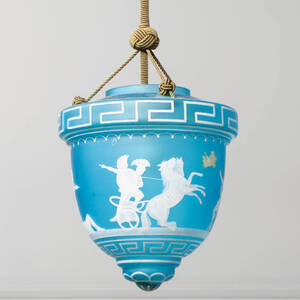 TAKLAMPA, blått glas, 1900-talets första del